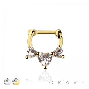 MULTI GEM CZ HEART SEPTUM HINGED CLICKER